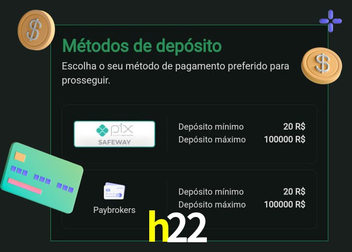 O cassino h22 oferece uma grande variedade de métodos de pagamento